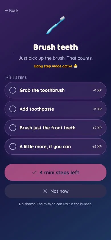 Goblinaut mission detail with mini steps