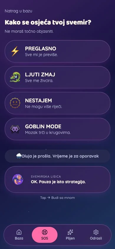 Goblinaut SOS ekran za regulaciju